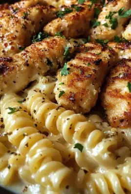 Cheesy Rotini Alfredo with Garlic Chicken Strips