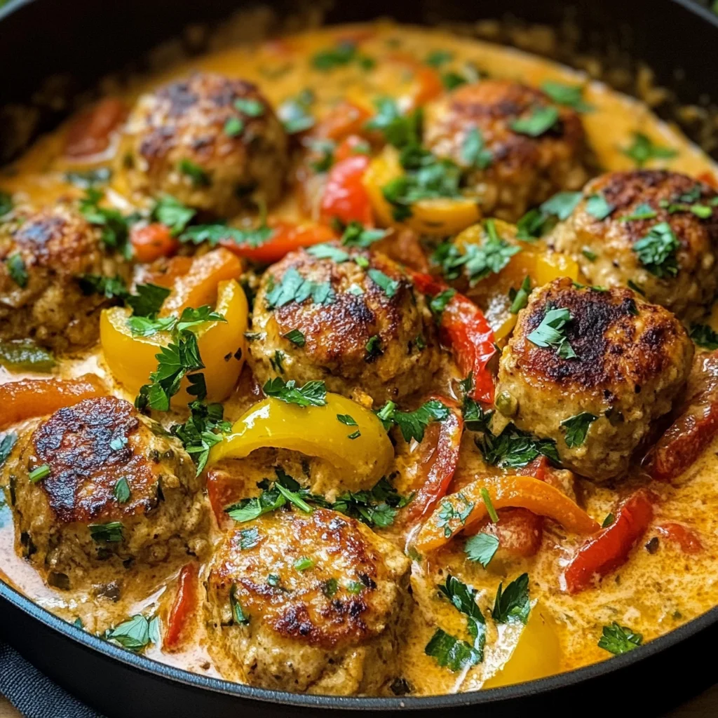 Creamy Bell Pepper Chicken Meatballs