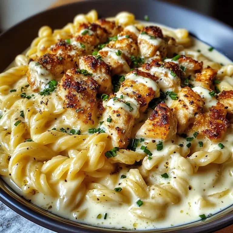Creamy Mozzarella Alfredo with Garlic Chicken Twisted Pasta