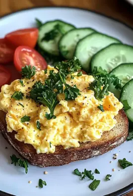 Creamy Scrambled Egg Toast with Fresh Cucumber & Tomato Slices