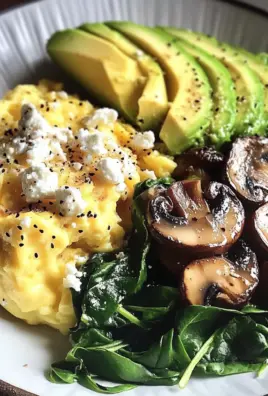 Creamy Scrambled Eggs with Sautéed Mushrooms, Spinach & Avocado