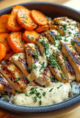 Grilled Chicken Bowl with Herbed Rice, Glazed Carrots & Creamy Sauce