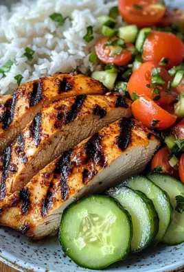 Grilled Chicken with Rice and Fresh Tomato-Cucumber Salad