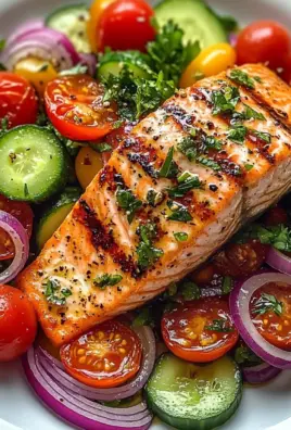 Grilled Salmon with Fresh Cucumber & Tomato Salad