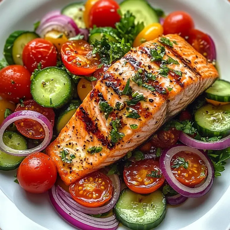 Grilled Salmon with Fresh Cucumber & Tomato Salad