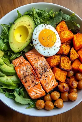 Omega Bowl: Salmon, Jammy Egg & Greens with Chickpeas & Sweet Potato
