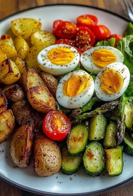 Roasted Potato Wedges with Asparagus, Jammy Eggs & Fresh Garden Salad
