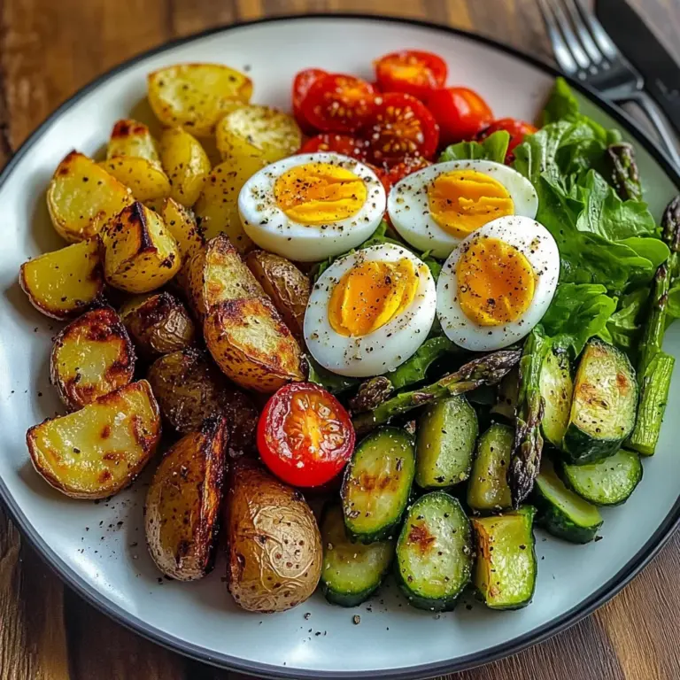Roasted Potato Wedges with Asparagus, Jammy Eggs & Fresh Garden Salad