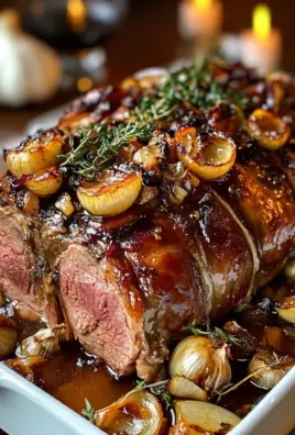 Slow-Roasted Lamb Shoulder with Roasted Garlic, Caramelized Onions & Honey Herb Glaze