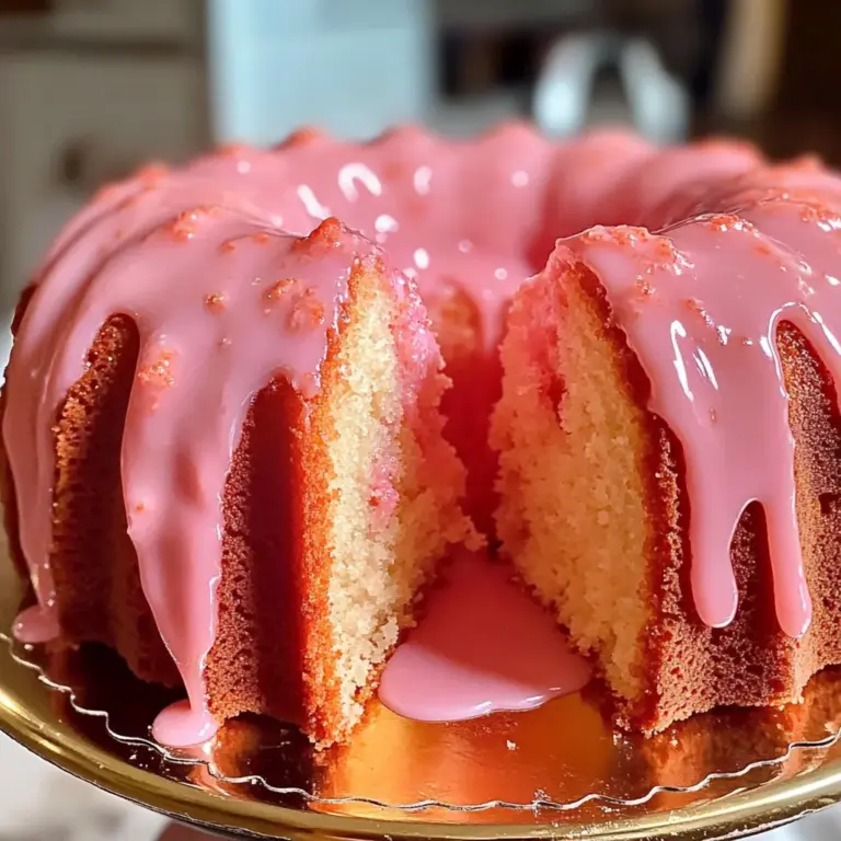 Strawberry Buttermilk Pound Cake with Pink Glaze