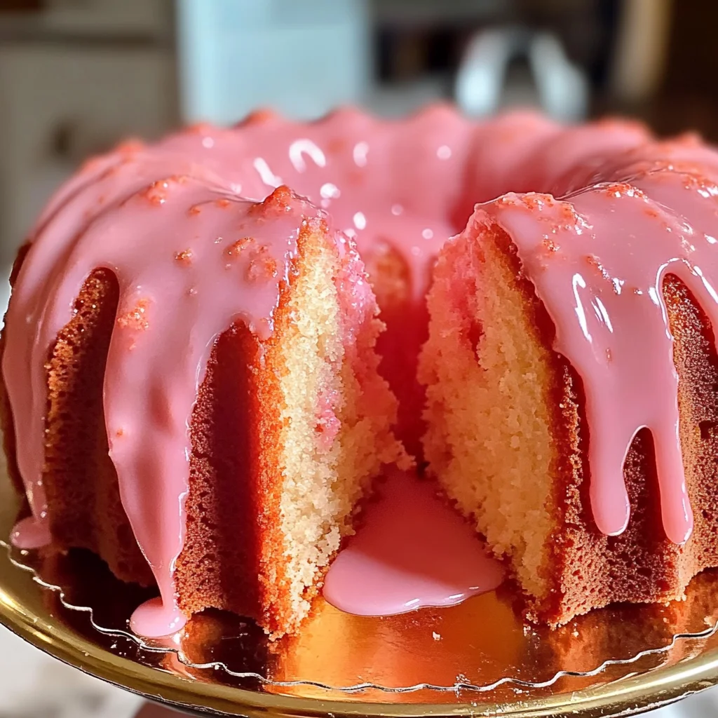 Strawberry Buttermilk Pound Cake with Pink Glaze