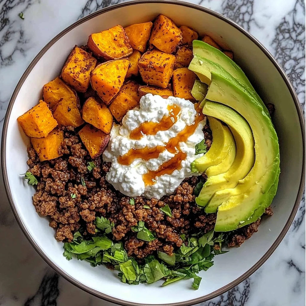 Sweet Potato & Ground Beef Protein Bowl with Cottage Cheese