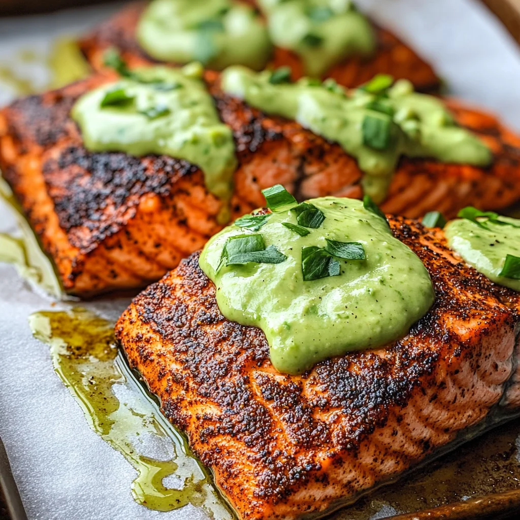 Baked Cajun Salmon With Avocado Lime Sauce