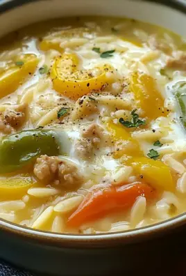 Savory Orzo Stuffed Banana Peppers Soup