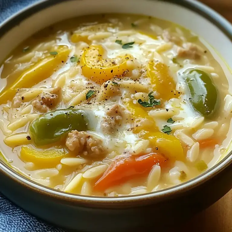 Savory Orzo Stuffed Banana Peppers Soup