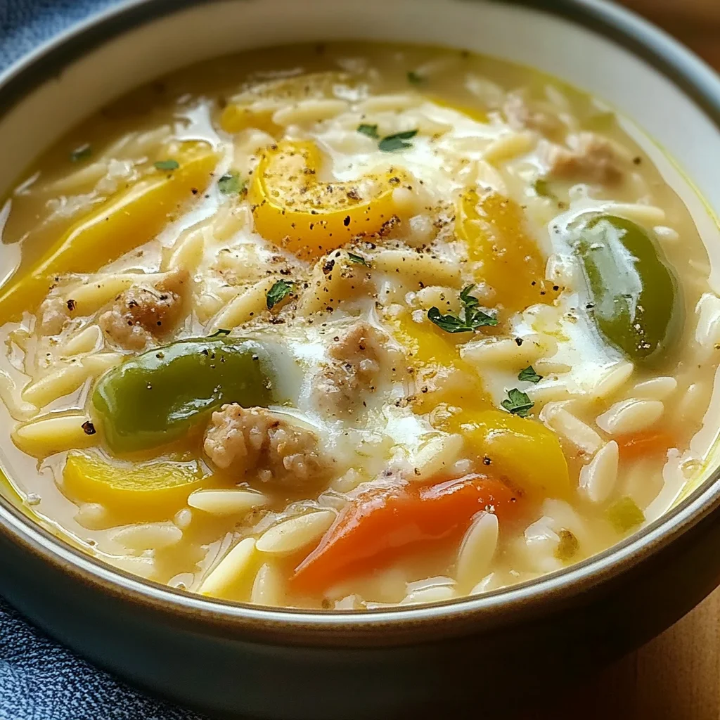 Savory Orzo Stuffed Banana Peppers Soup