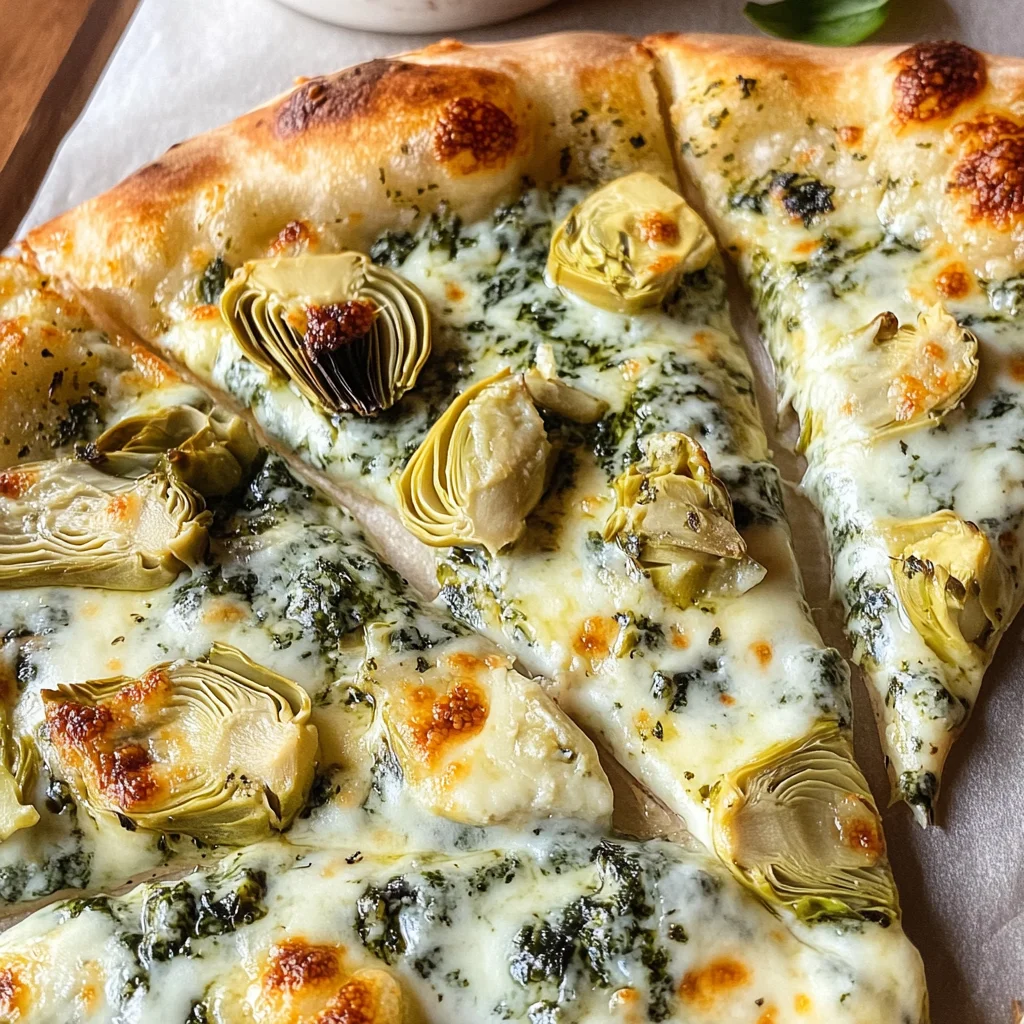 artichoke pizza with spinach parmesan cream sauce