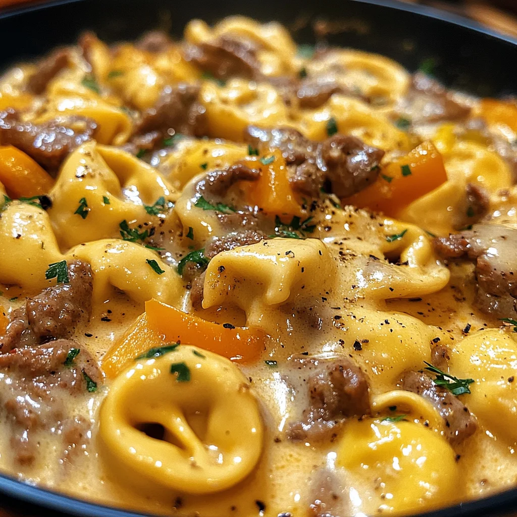 Cheesesteak Tortellini in Creamy Provolone Sauce