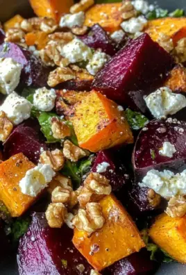 Creamy Roasted Beet Salad with Sweet Potato & Feta