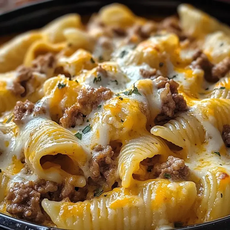 Crockpot Cheesy Ranch Beef Pasta Shells