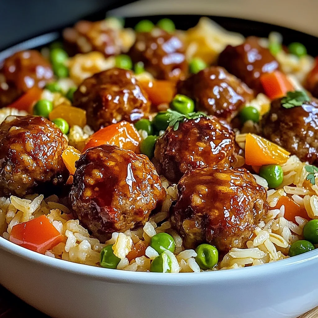 Honey Garlic Meatball Rice Bake