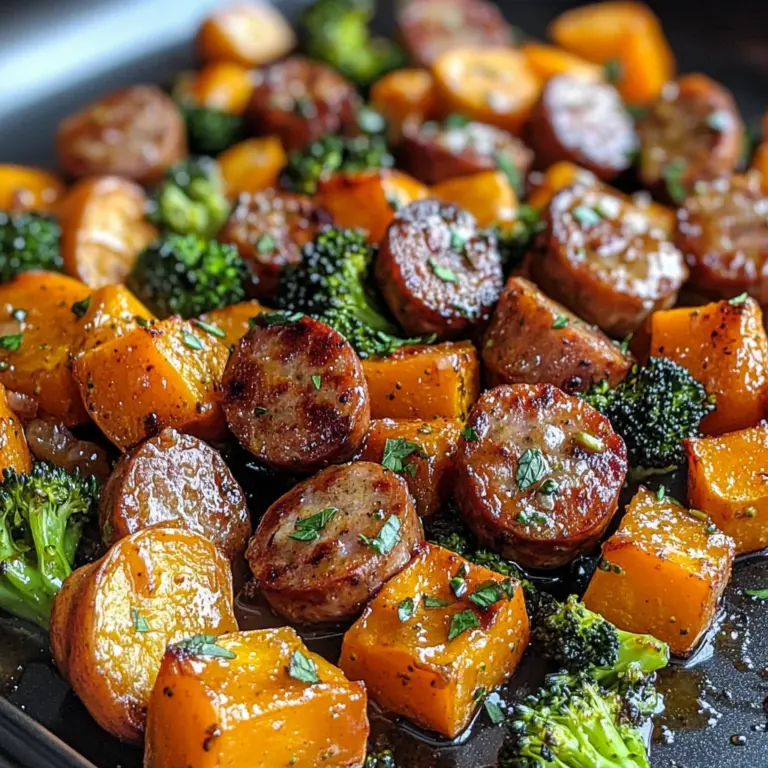 Sheet Pan Sausage and Sweet Potatoes with Honey Garlic Sauce