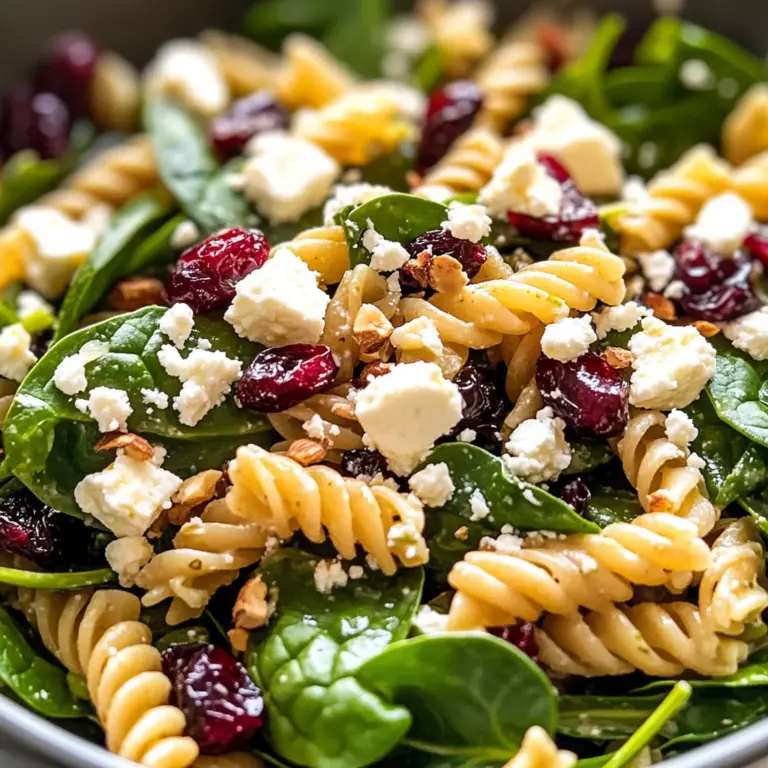 Spinach Pasta Salad with Feta and Cranberries
