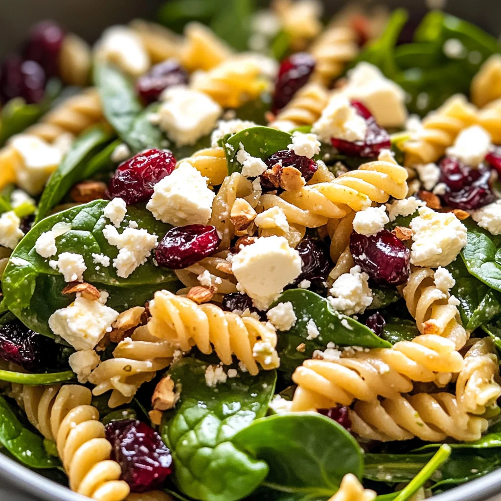 Spinach Pasta Salad with Feta and Cranberries