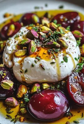 Burrata with Roasted Plums, Pistachios & Thyme