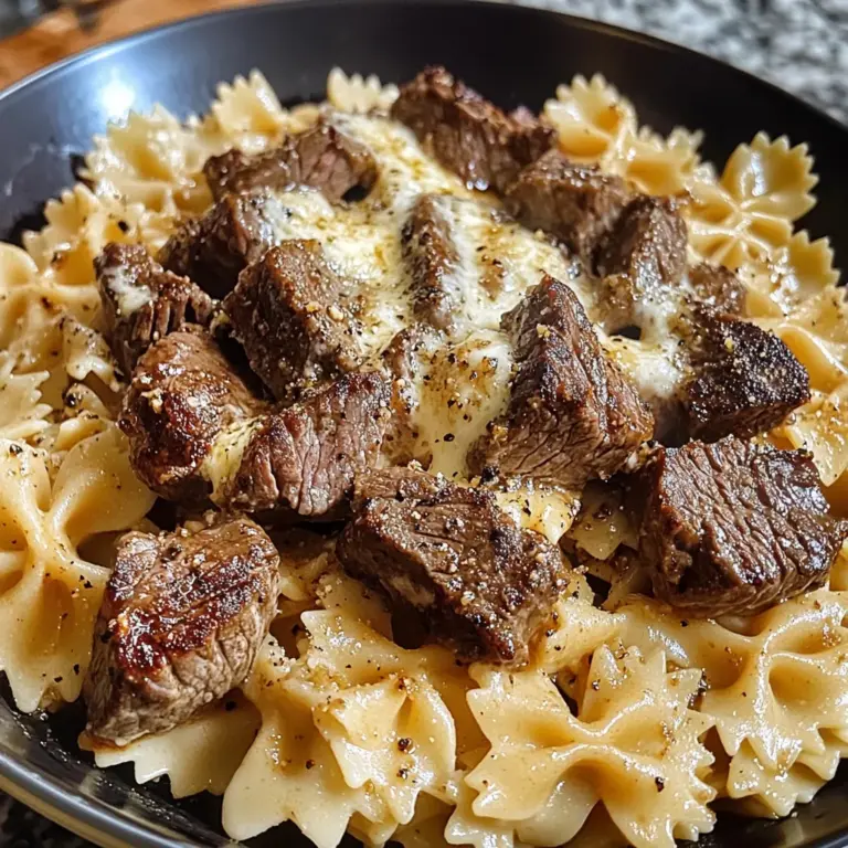 Cajun Steak Tips with Cheesy Parmesan Bowtie Pasta