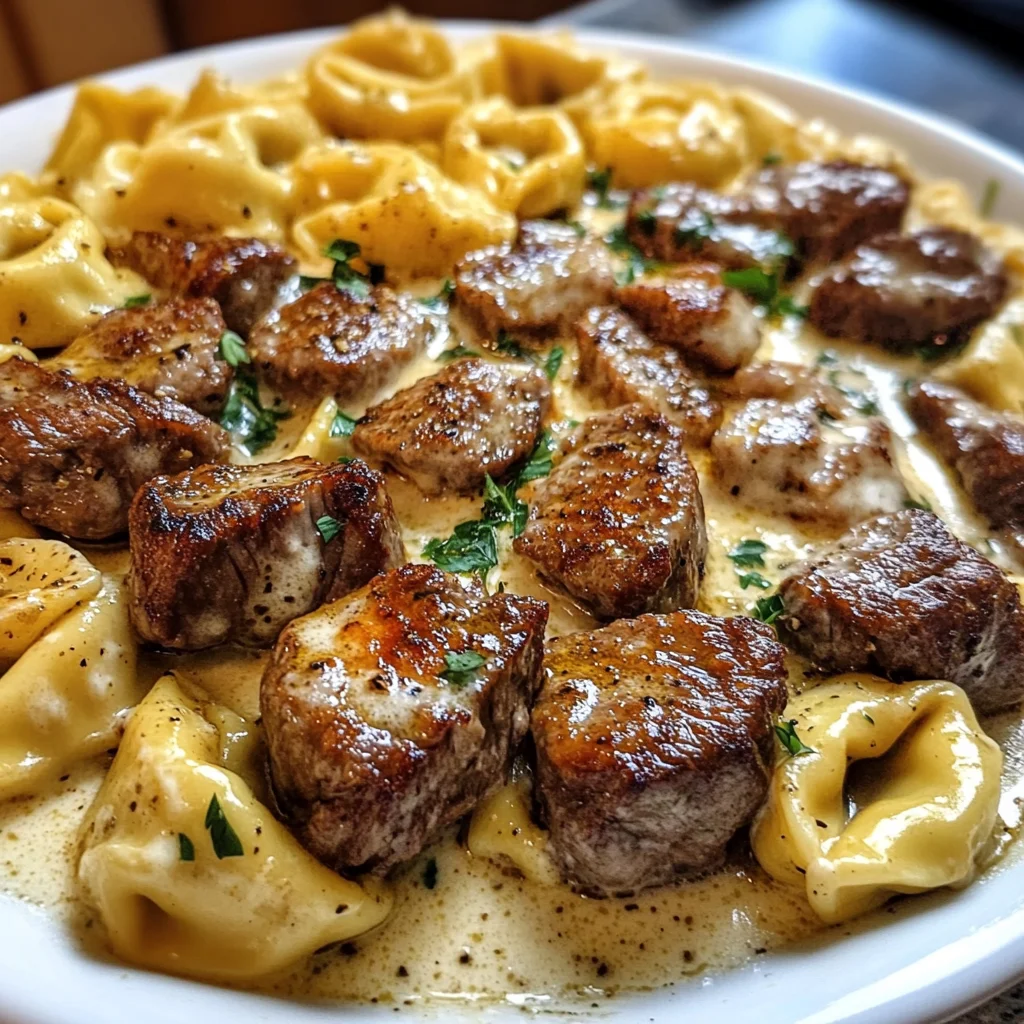 Cheesy Cajun Beef Tortellini in Creamy Garlic Alfredo