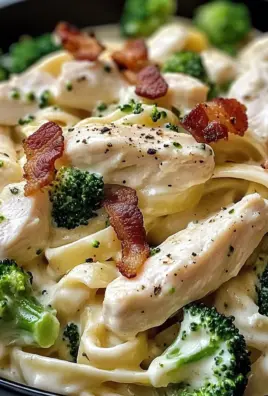 Chicken Bacon Alfredo Fettuccine with Broccoli