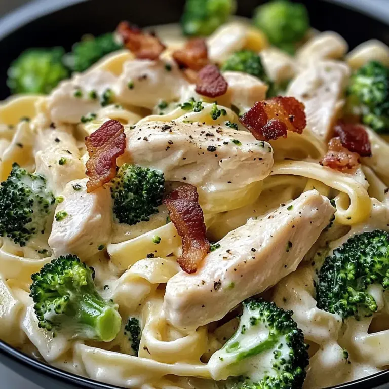 Chicken Bacon Alfredo Fettuccine with Broccoli