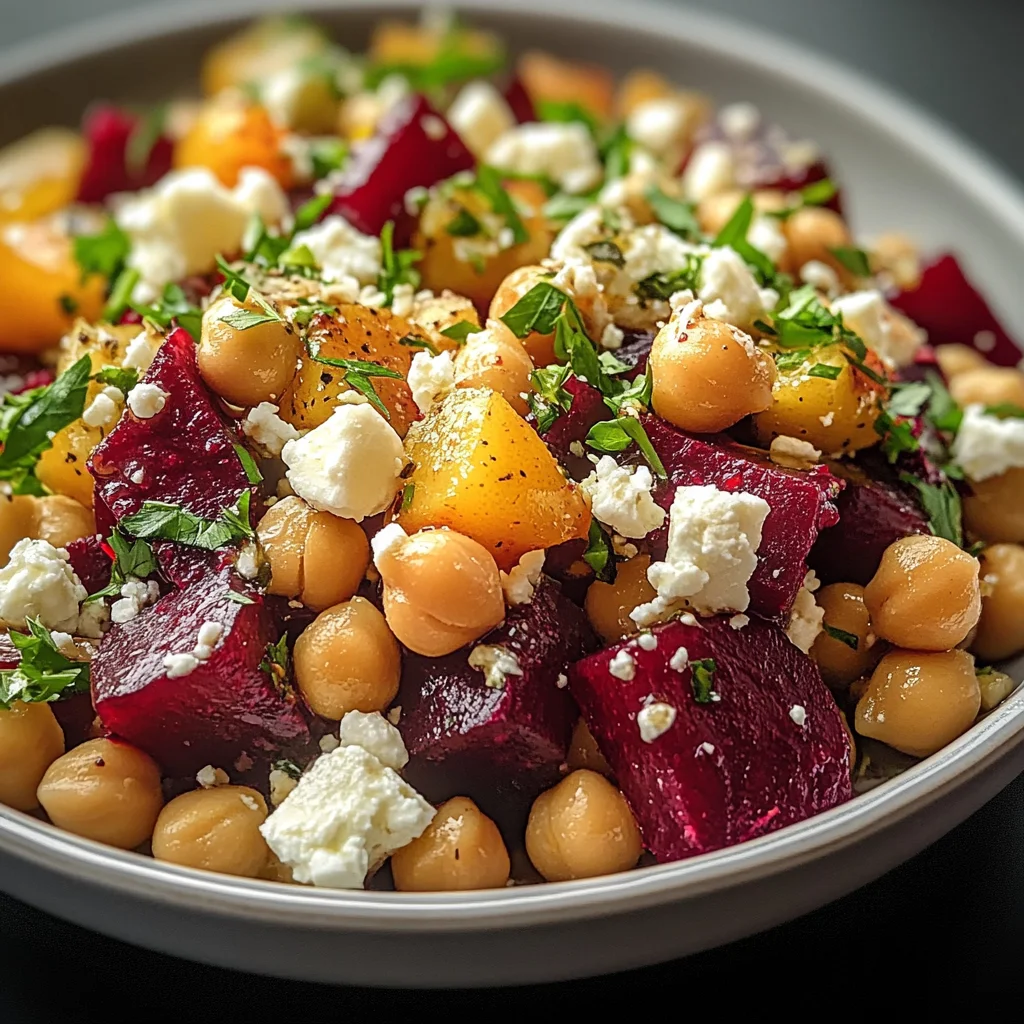 Chickpea, Beet & Feta Salad with Lemon-Garlic Vinaigrette
