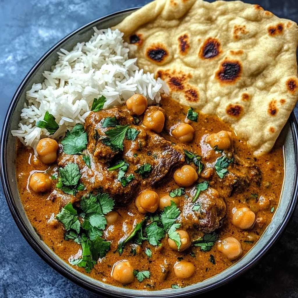 Coconut Beef & Chickpea Curry with Garlic Naan