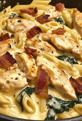 Creamy Chicken Bacon Penne with Spinach