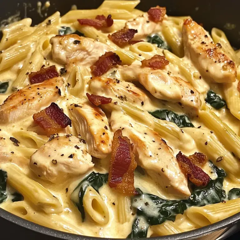 Creamy Chicken Bacon Penne with Spinach