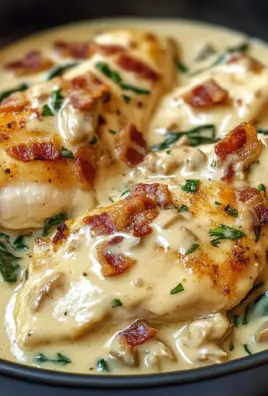 Creamy Chicken Stroganoff with Spinach and Crispy Bacon