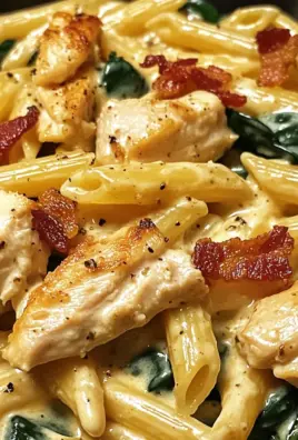 Creamy Garlic Chicken Bacon Penne with Spinach