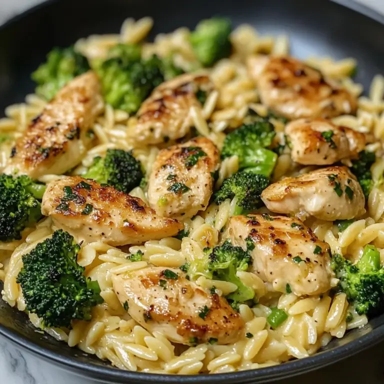 Creamy Garlic Parmesan Orzo with Chicken & Broccoli