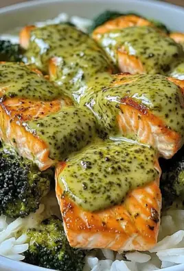 Creamy Pesto Salmon with Broccoli & Rice