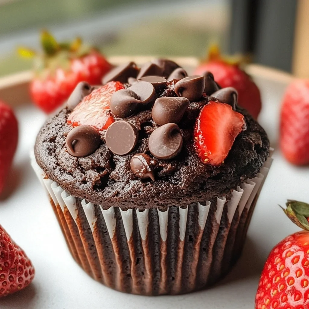 Double Chocolate Strawberry Muffins (fresh strawberries)