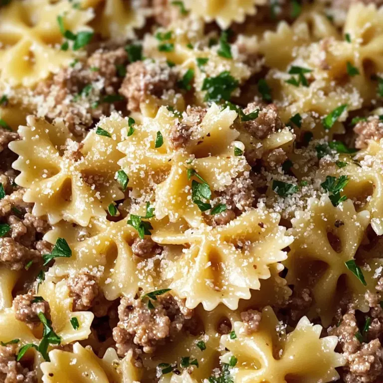 Garlic Butter Bowtie Pasta with Ground Beef Recipe