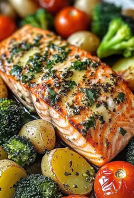 Garlic Butter Salmon with Roasted Veggies & Baby Potatoes