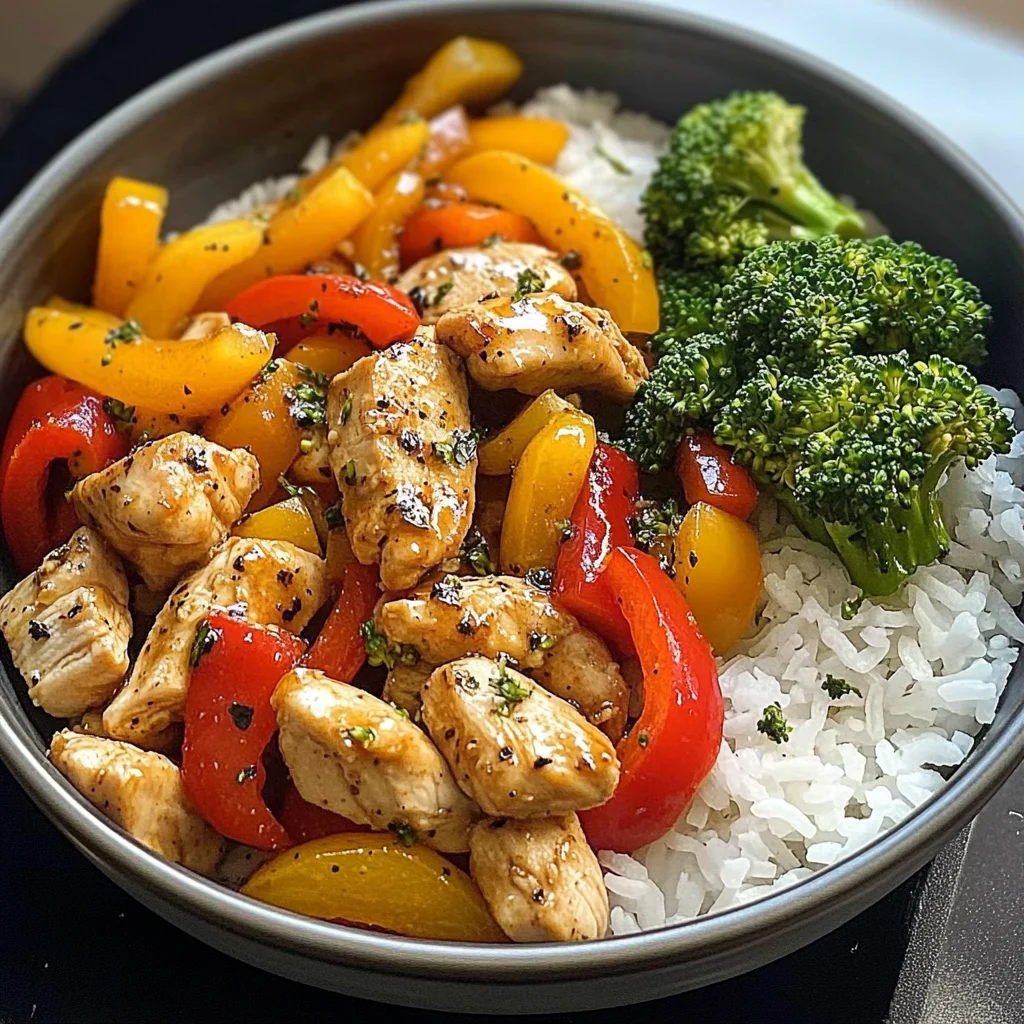 Garlic Chicken Stir-Fry Bowl with Broccoli Rice