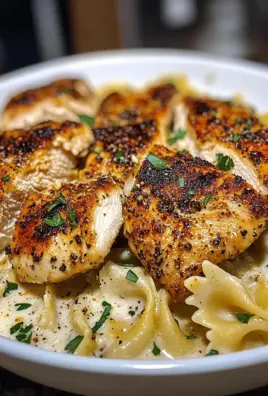 Garlic Chicken with Cheesy Bowtie Alfredo