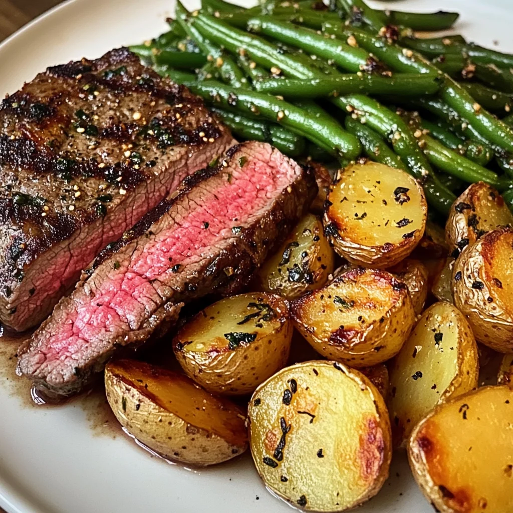 Garlic Herb Steak with Crispy Potatoes & Green Beans