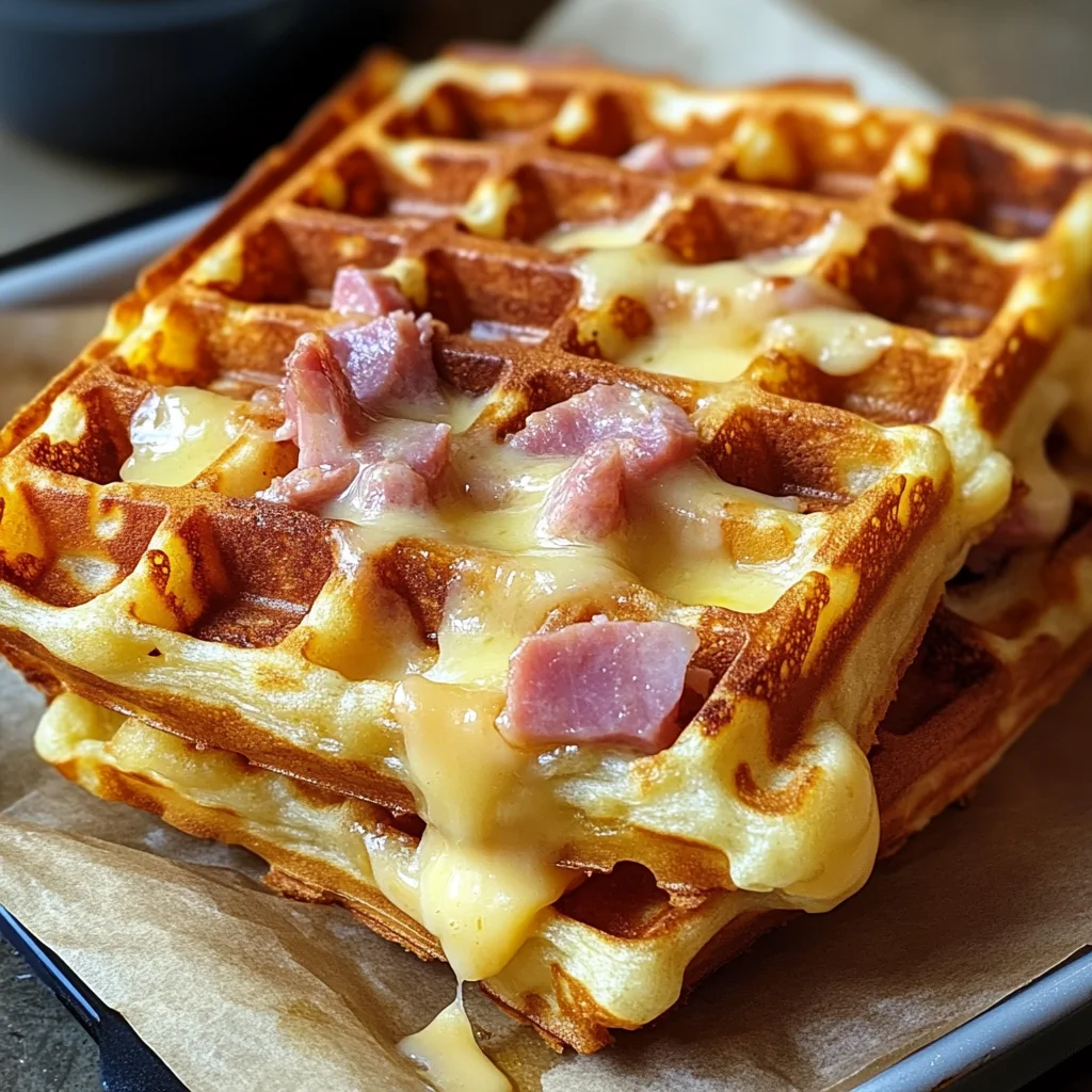 Gaufres croustillantes au jambon et au fromage