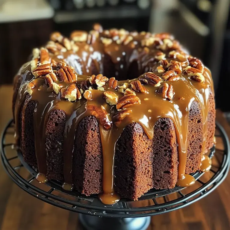 German Chocolate Bundt Cake with Caramel Pecan Topping