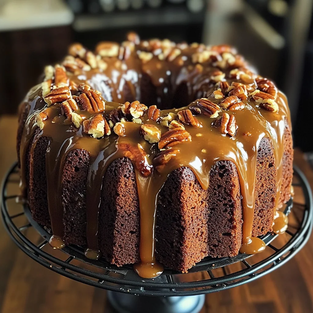 German Chocolate Bundt Cake with Caramel Pecan Topping